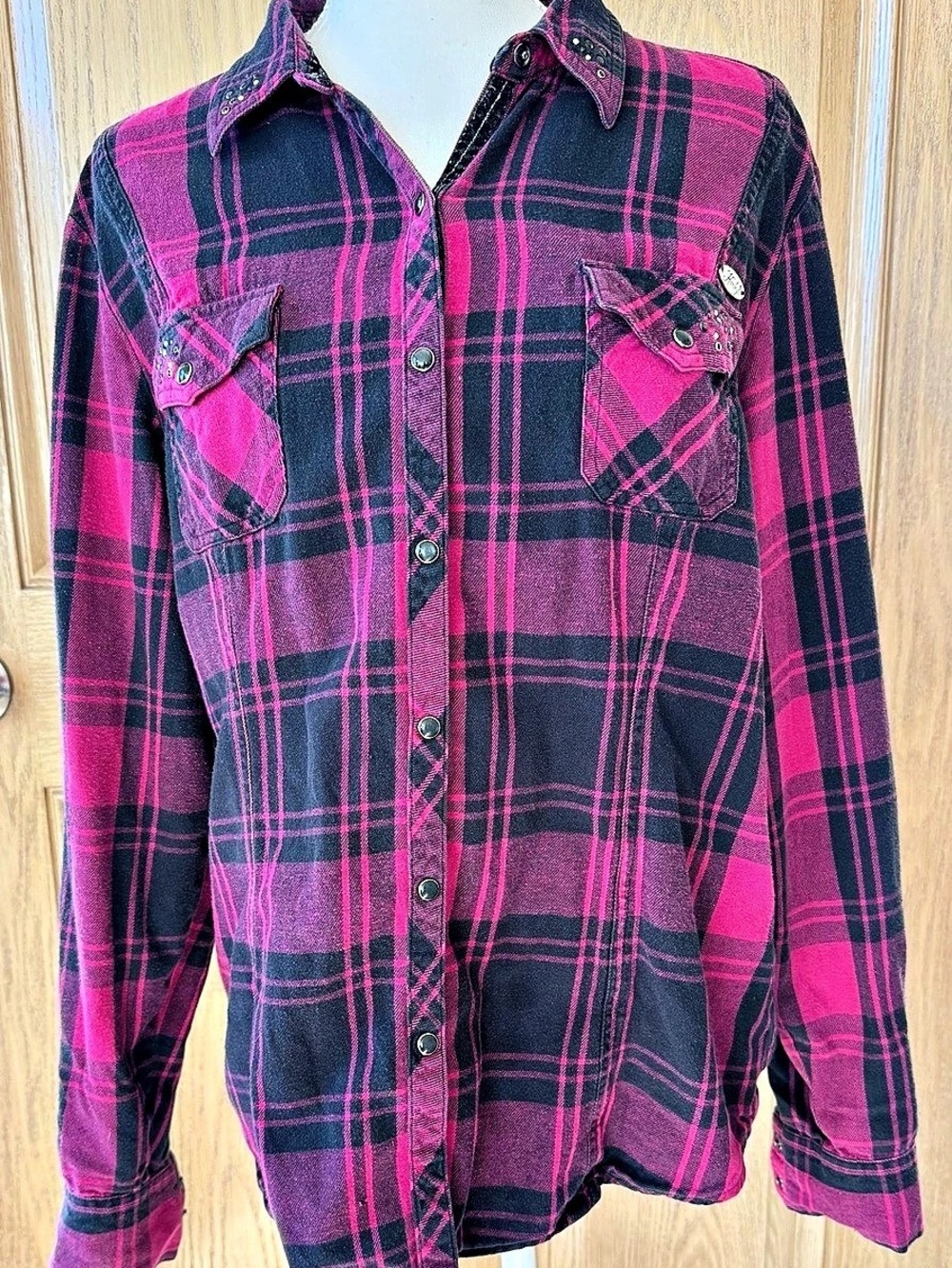 Harley-Davidson Genuine MotorClothes Plaid Button Down Shirt Red & Black Size XL